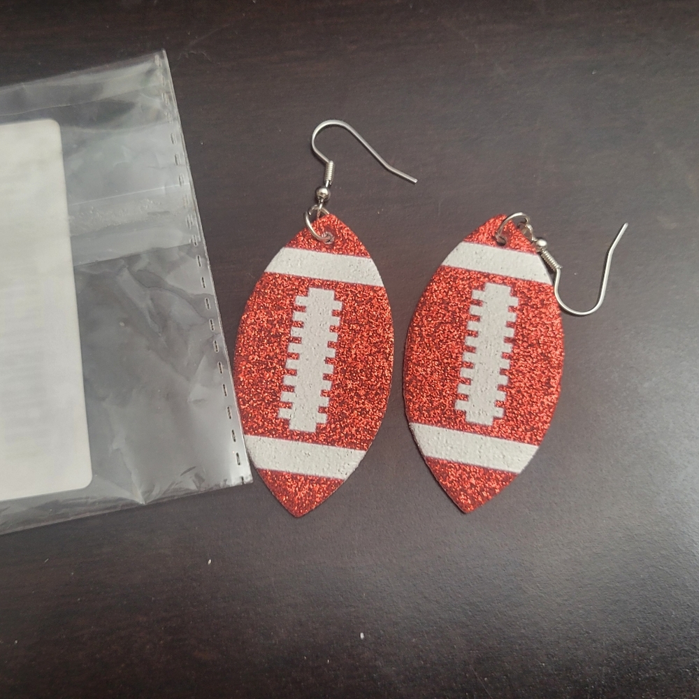 Red Glitter Football Earrings